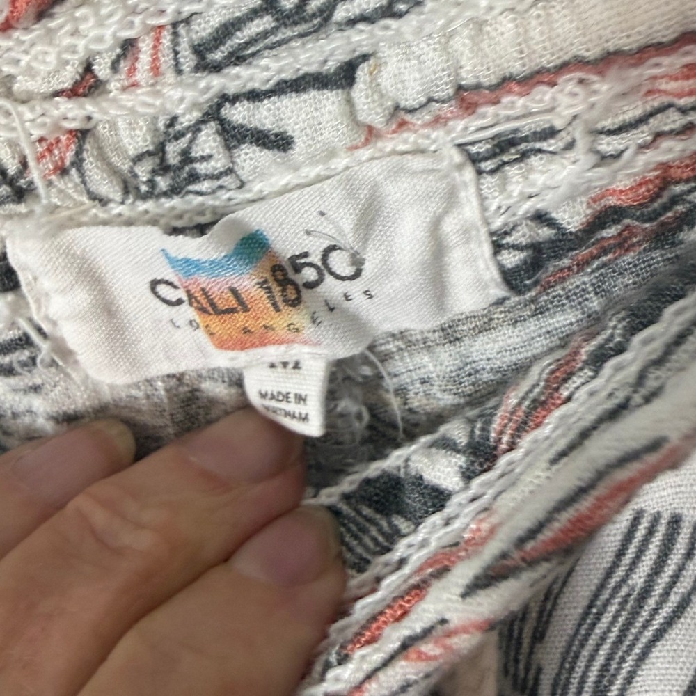 Cali 1850 Los Angeles Tropical Palm Linen Blend Jogger Pants XL Coral Olive Boho - Picture 5 of 7